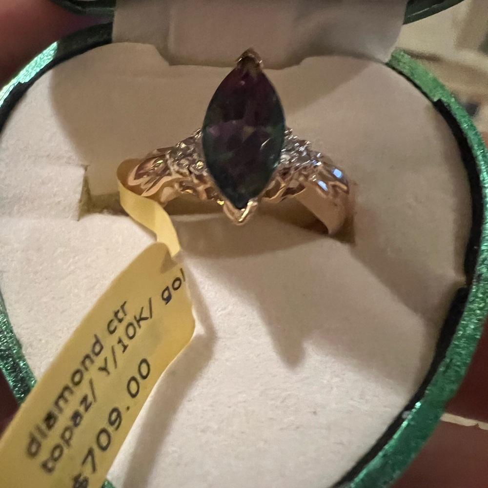 10K Gold Diamond Topaz Ring